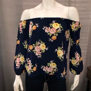 Off the shoulder Navy Floral Shirt
